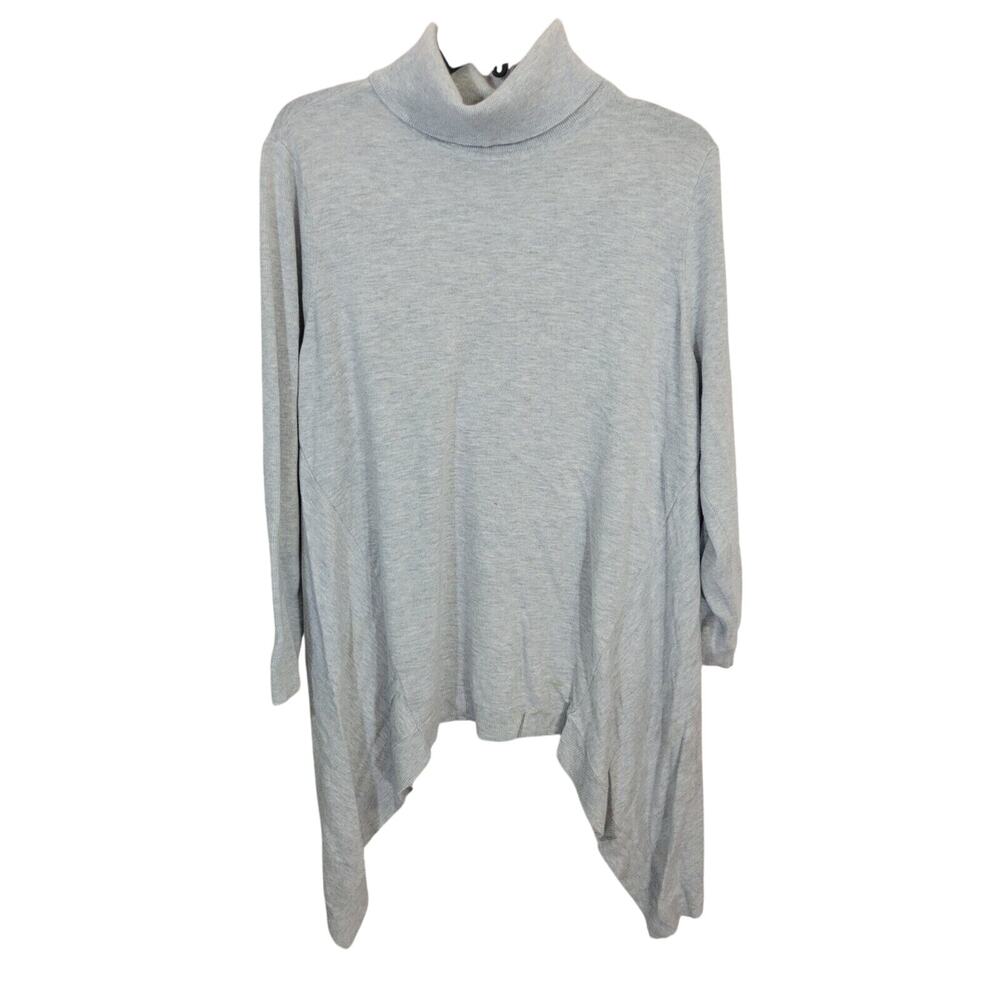 Chico's Gray Featherweight Knit Turtleneck Pullover Tunic Sweater Size 2 = Large